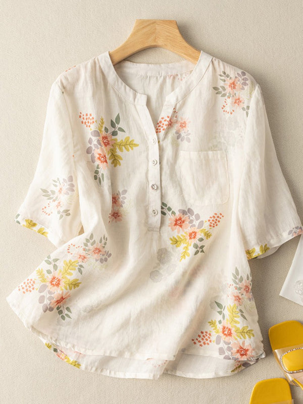 Cotton And Linen Art Retro Versatile Short Sleeved Shirt
